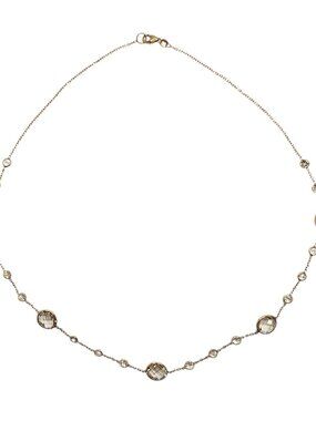 14K Yellow Gold Bezel-Set Faceted Clear Stones Station Necklace 20" #25748